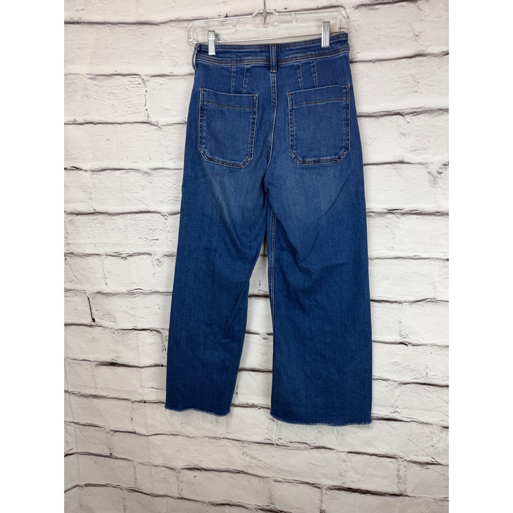 Maeve Anthropologie High Rise Wide Leg Raw Hem Jeans Medium Wash Blue Size 26 - Picture 6 of 7